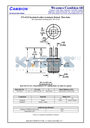 571-4132 datasheet - Insulated solder terminal, Slotted, Thru hole