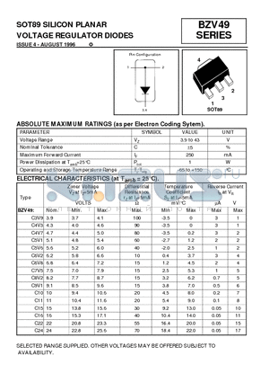 BZV49C11 datasheet - SOT89 SILICON PLANAR VOLTAGE REGULATOR DIODES