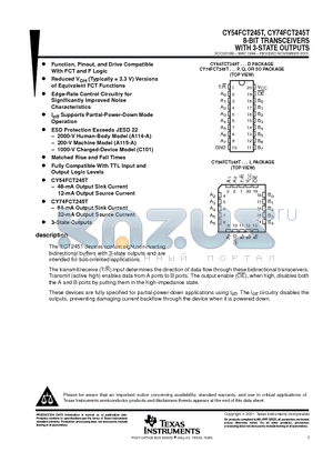 CY54FCT245T datasheet - 8-BIT TRANSCEIVERS WITH 3-STATE OUTPUTS