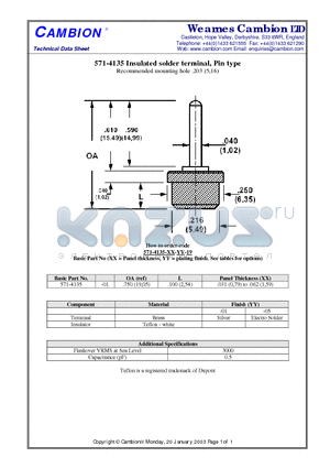 571-4135 datasheet - Insulated solder terminal, Pin type