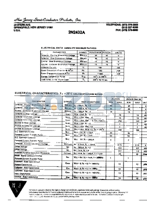 2N2432A datasheet - 20 STERN AVE SPRINGFIELD,NEW JERSEY 07081 U.S.A