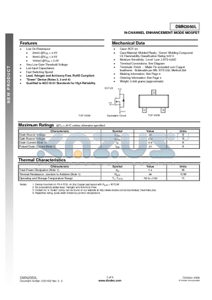 DMN2050L-7 datasheet - N-CHANNEL ENHANCEMENT MODE MOSFET