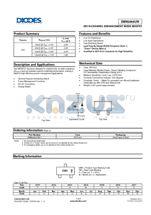 DMN2065UW-7 datasheet - 20V N-CHANNEL ENHANCEMENT MODE MOSFET