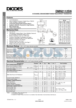 DMN2112SN-7 datasheet - N-CHANNEL ENHANCEMENT MODE FIELD EFFECT TRANSISTOR