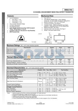 DMN2170U-7 datasheet - N-CHANNEL ENHANCEMENT MODE FIELD EFFECT TRANSISTOR