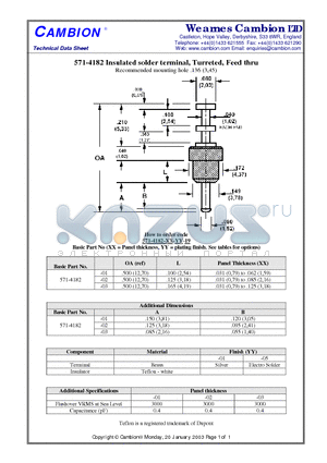 571-4182 datasheet - Insulated solder terminal, Turreted, Feed thru