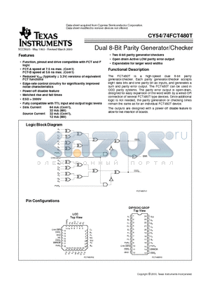 CY54FCT480 datasheet - Dual 8-Bit Parity Generator/Checker