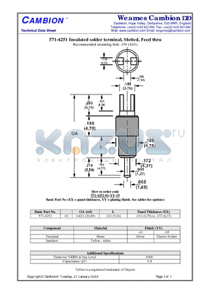 571-4251 datasheet - Insulated solder terminal, Slotted, Feed thru