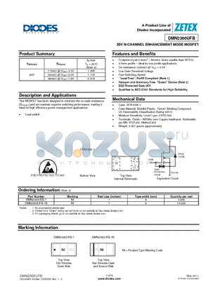 DMN2300UFB-7B datasheet - 20V N-CHANNEL ENHANCEMENT MODE MOSFET