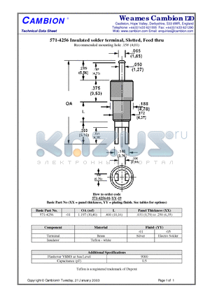 571-4256 datasheet - Insulated solder terminal, Slotted, Feed thru