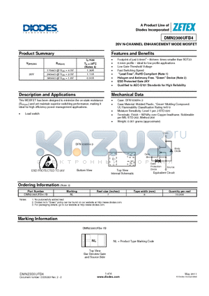 DMN2300UFB4-7B datasheet - 20V N-CHANNEL ENHANCEMENT MODE MOSFET