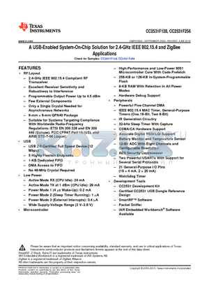 CC2531F128RHAR datasheet - A USB-Enabled System-On-Chip Solution for 2.4-GHz IEEE 802.15.4 and ZigBee Applications