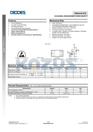 DMN2600UFB datasheet - N-CHANNEL ENHANCEMENT MODE MOSFET