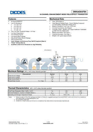 DMN26D0UFB4 datasheet - N-CHANNEL ENHANCEMENT MODE FIELD EFFECT TRANSISTOR