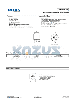 DMN3005LK3-13 datasheet - N-CHANNEL ENHANCEMENT MODE MOSFET