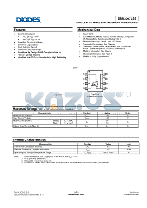 DMN3007LSS datasheet - SINGLE N-CHANNEL ENHANCEMENT MODE MOSFET