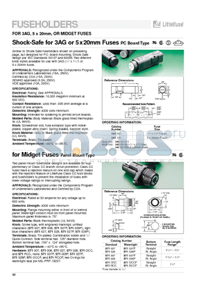 571008 datasheet - FOR 3AG, 5 x 20mm, OR MIDGET FUSES