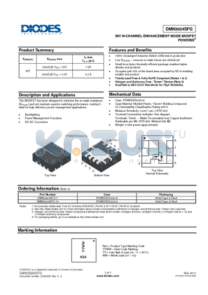 DMN3024SFG datasheet - 30V N-CHANNEL ENHANCEMENT MODE MOSFET