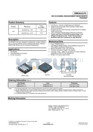 DMN3025LFG datasheet - 30V N-CHANNEL ENHANCEMENT MODE MOSFET