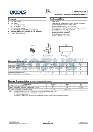 DMN3033LSN datasheet - N-CHANNEL ENHANCEMENT MODE MOSFET