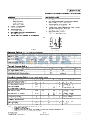 DMN3052LSS-13 datasheet - SINGLE N-CHANNEL ENHANCEMENT MODE MOSFET