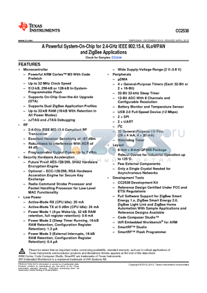 CC2538 datasheet - A Powerful System-On-Chip for 2.4-GHz IEEE 802.15.4, 6LoWPAN and ZigBee Applications