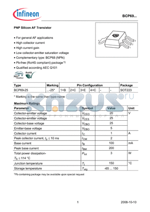 BCP69_08 datasheet - PNP Silicon AF Transistor