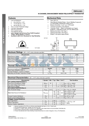 DMN3200U datasheet - N-CHANNEL ENHANCEMENT MODE FIELD EFFECT TRANSISTOR