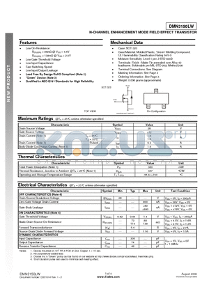 DMN3150LW-7 datasheet - N-CHANNEL ENHANCEMENT MODE FIELD EFFECT TRANSISTOR