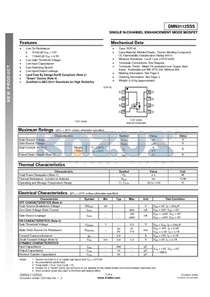 DMN3112SSS-13 datasheet - SINGLE N-CHANNEL ENHANCEMENT MODE MOSFET