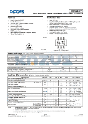 DMN32D2LV datasheet - DUAL N-CHANNEL ENHANCEMENT MODE FIELD EFFECT TRANSISTOR