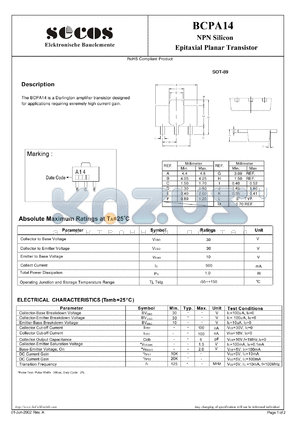 BCPA14 datasheet - Epitaxial Planar Transistor