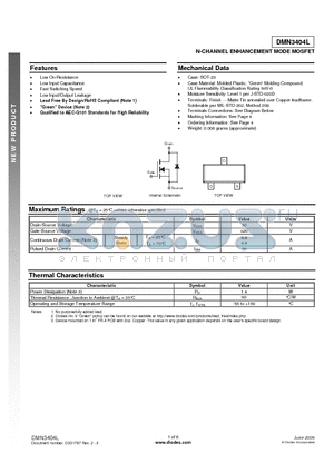 DMN3404L datasheet - N-CHANNEL ENHANCEMENT MODE MOSFET