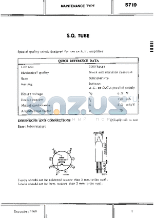 5719 datasheet - SPECIAL QUALITY TRIODE DESIGNES FOR USE AS A.F. AMPLIFIER