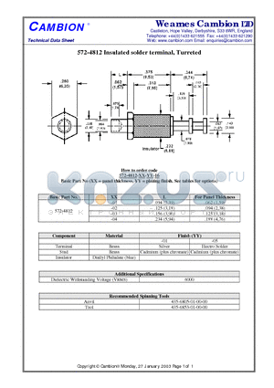 572-4812 datasheet - Insulated solder terminal, Turreted