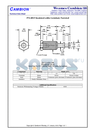 572-4815 datasheet - Insulated solder terminal, Turreted
