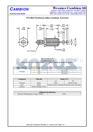 572-4823 datasheet - Insulated solder terminal, Turreted