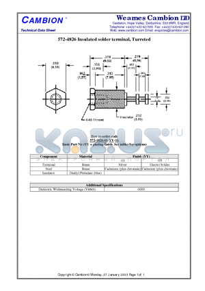 572-4826 datasheet - Insulated solder terminal, Turreted