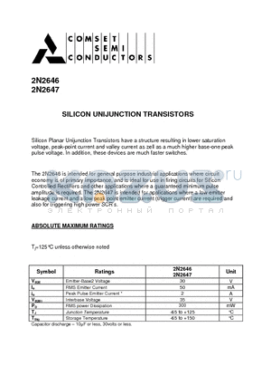 2N2646 datasheet - SILICON UNIJUNCTION TRANSISTORS