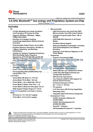 CC2541_12 datasheet - 2.4-GHz Bluetooth low energy and Proprietary System-on-Chip