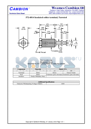572-4814 datasheet - Insulated solder terminal, Turreted