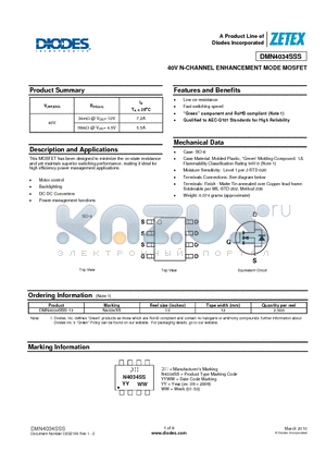 DMN4034SSS-13 datasheet - 40V N-CHANNEL ENHANCEMENT MODE MOSFET