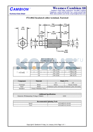572-4842 datasheet - Insulated solder terminal, Turreted