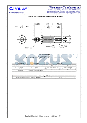 572-4858 datasheet - Insulated solder terminal, Slotted