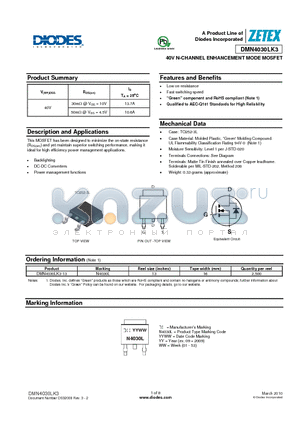 DMN4030LK3-13 datasheet - 40V N-CHANNEL ENHANCEMENT MODE MOSFET