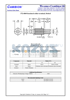 572-4860 datasheet - Insulated solder terminal, Slotted