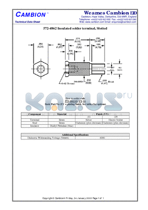 572-4862 datasheet - Insulated solder terminal, Slotted