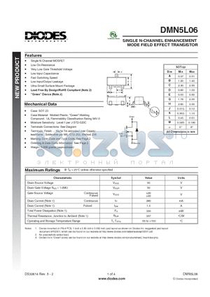 DMN5L06-7 datasheet - SINGLE N-CHANNEL ENHANCEMENT MODE FIELD EFFECT TRANSISTOR