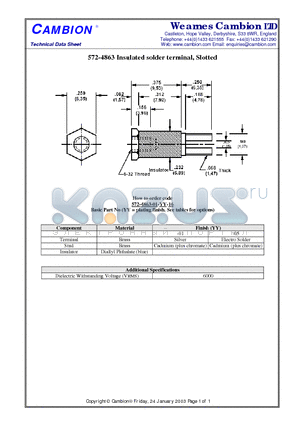 572-4863 datasheet - Insulated solder terminal, Slotted