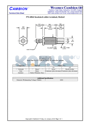 572-4864 datasheet - Insulated solder terminal, Slotted